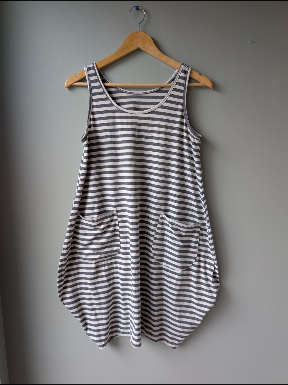 SHEIN Gray & White Striped Sleeveless Pocket Swing Dress